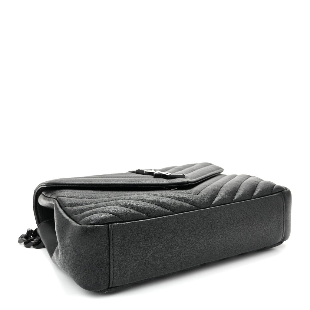 Sheepskin Matelasse Chevron Monogram Monochrome Medium College Bag Black