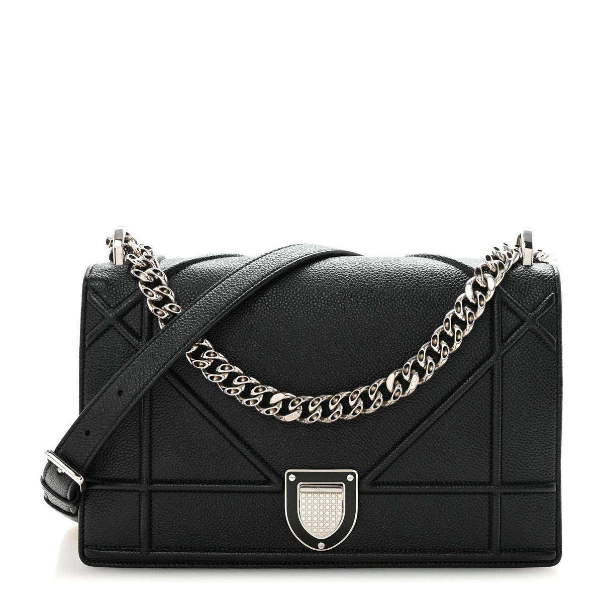 Grained Calfskin Medium Diorama Flap Bag Black