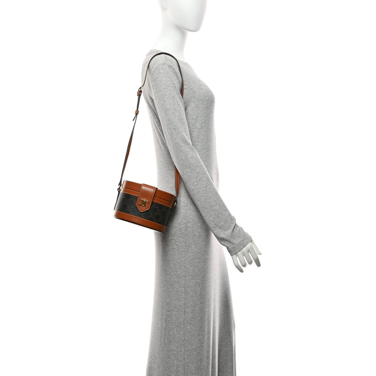 Calfskin Triomphe Canvas Medium Tambour Bag Tan