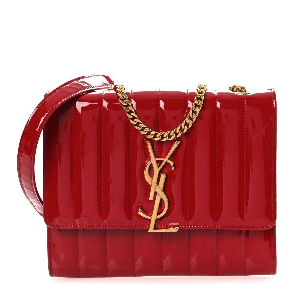 Patent Calfskin Matelasse Vicky Chain Wallet Rouge Eros