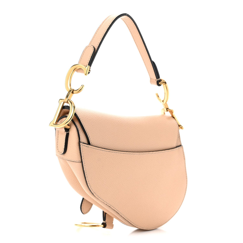 Grained Calfskin Mini Saddle Bag Beige
