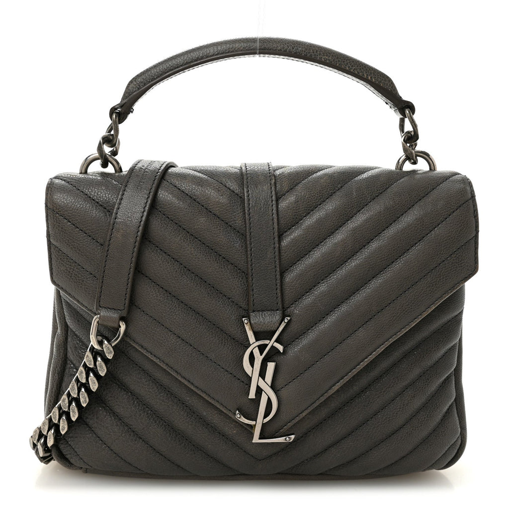 Sheepskin Matelasse Chevron Monogram Medium College Bag Asphalt