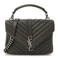 Sheepskin Matelasse Chevron Monogram Medium College Bag Asphalt