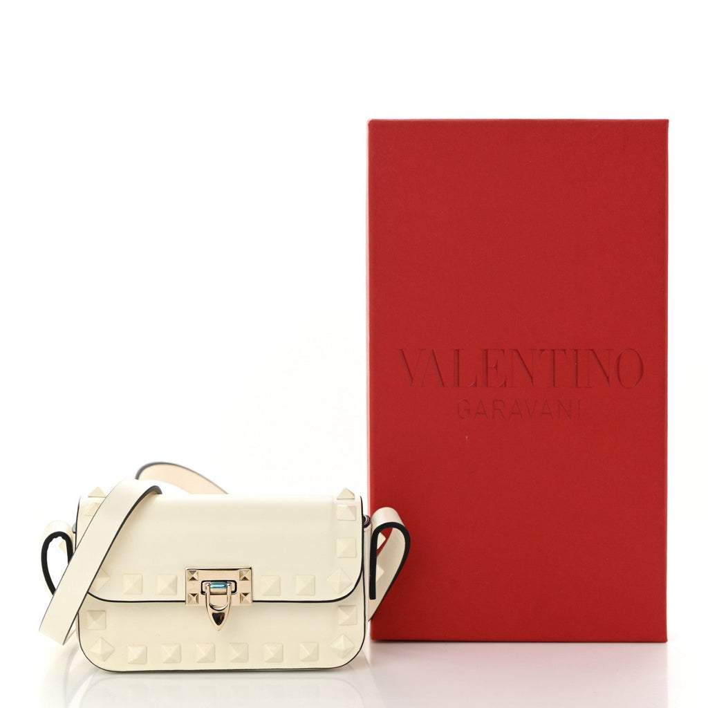 Vitello Mini Monochrome Rockstud Flip Lock Shoulder Bag Ivory