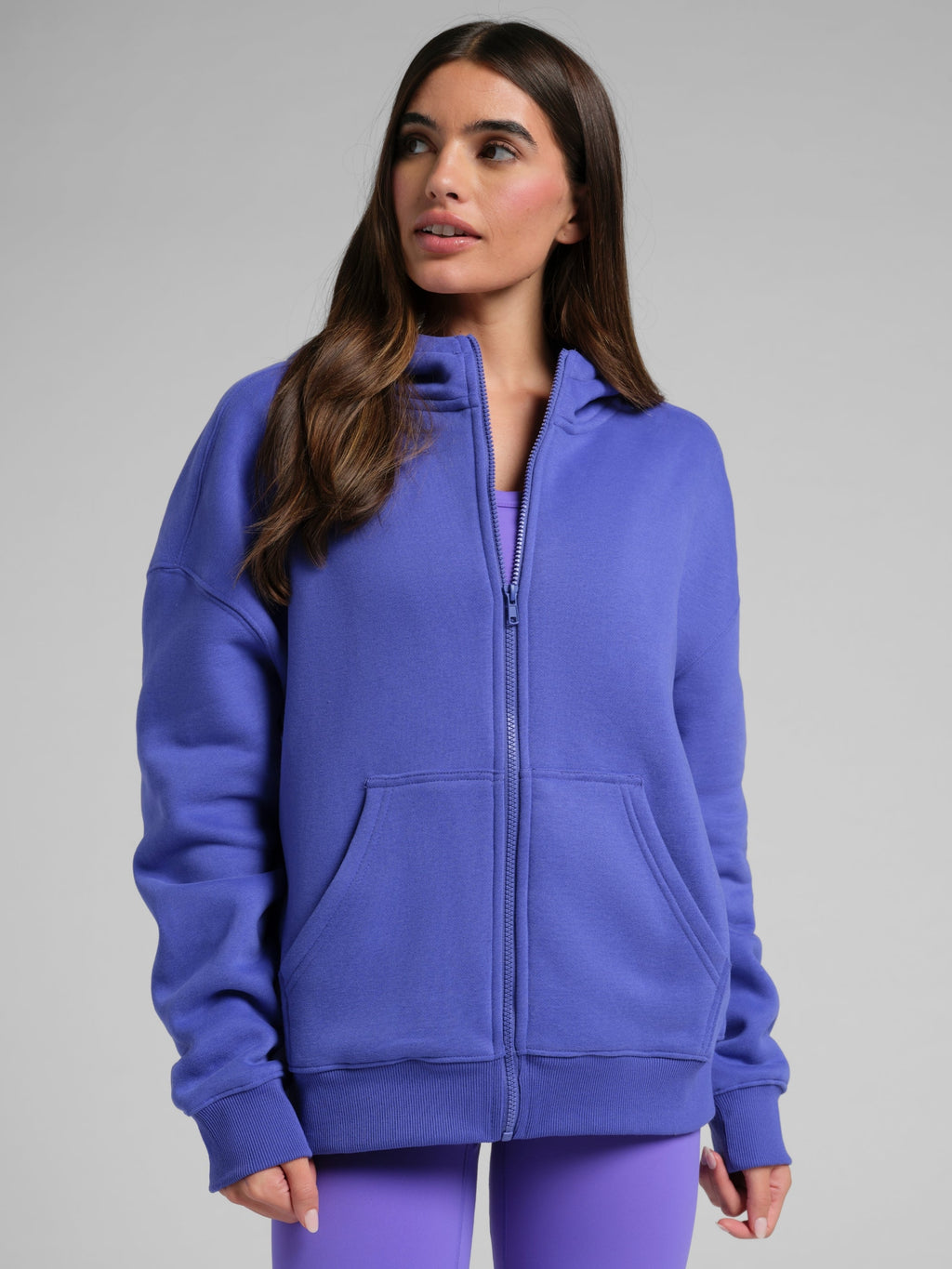 Neon Basic Crop Zip Hoodie