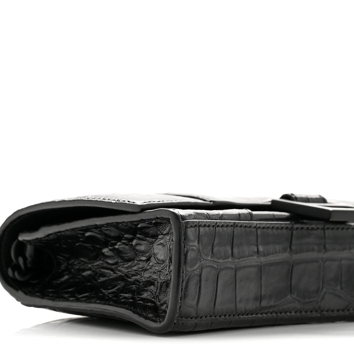 Shiny Calfskin Monochrome Crocodile Embossed Hourglass Chain Bag Black