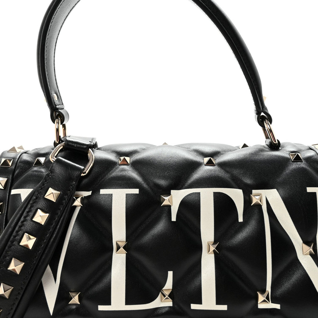Lambskin VLTN Print Candystud Top Handle Bag Black