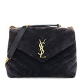 Suede Calfskin Y Quilted Monogram Small Loulou Chain Satchel Deep Marine