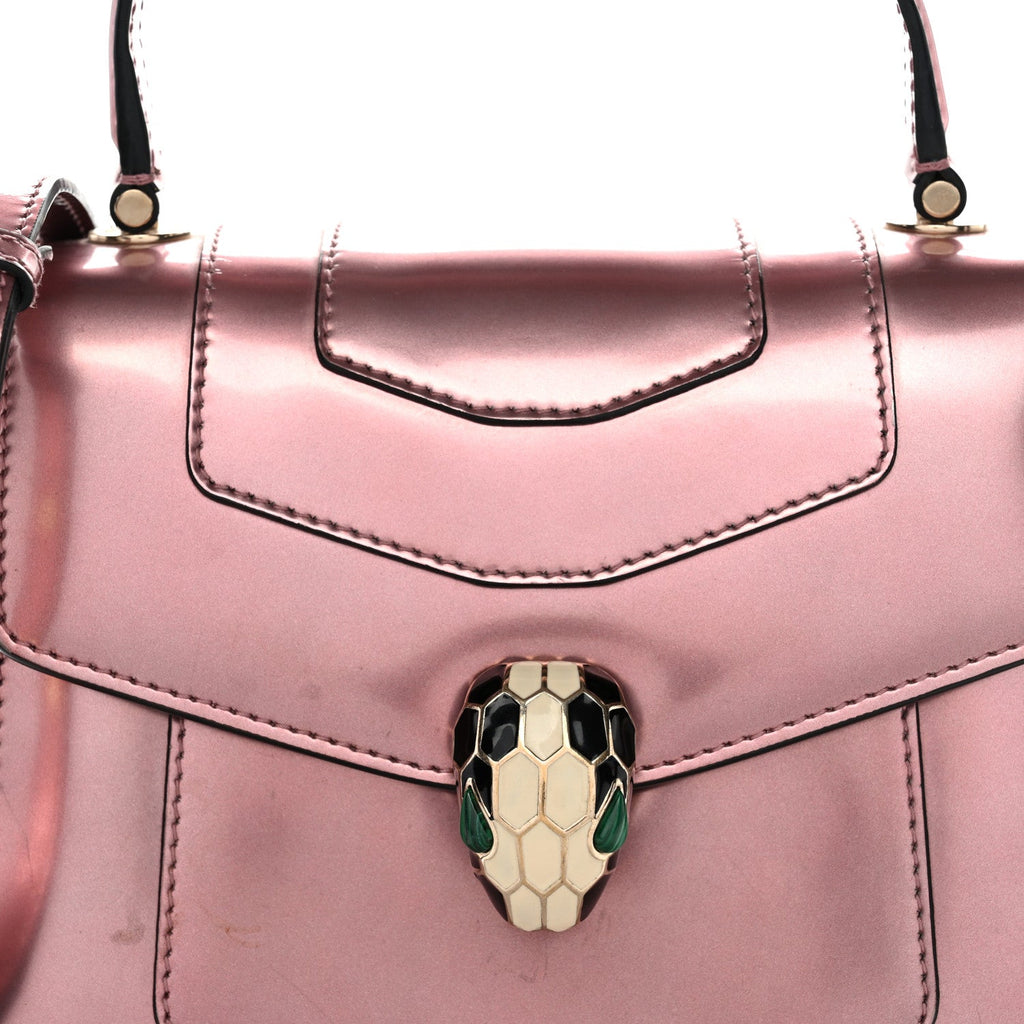 Metallic Calfskin Serpenti Forever Top Handle Rose Quartz
