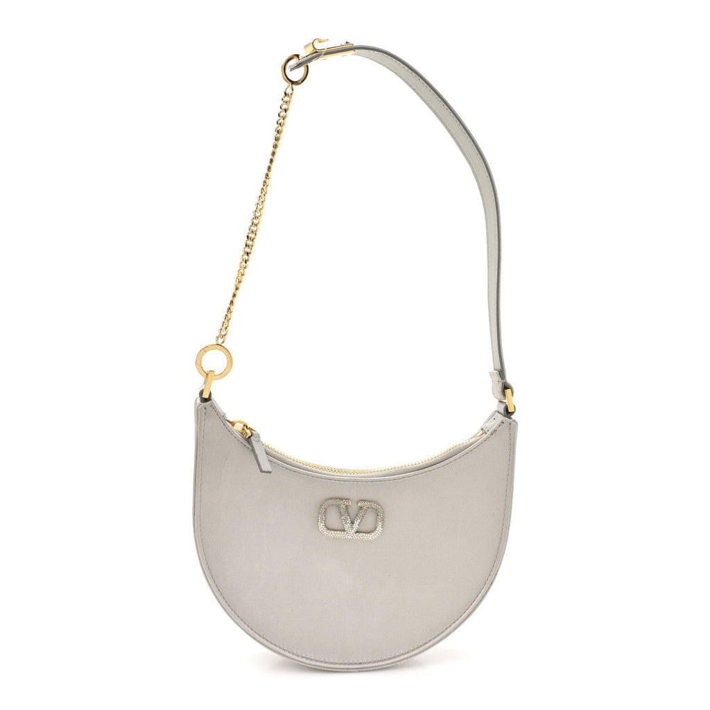 Satin Mini Crystal Vlogo Hobo Bag Silver