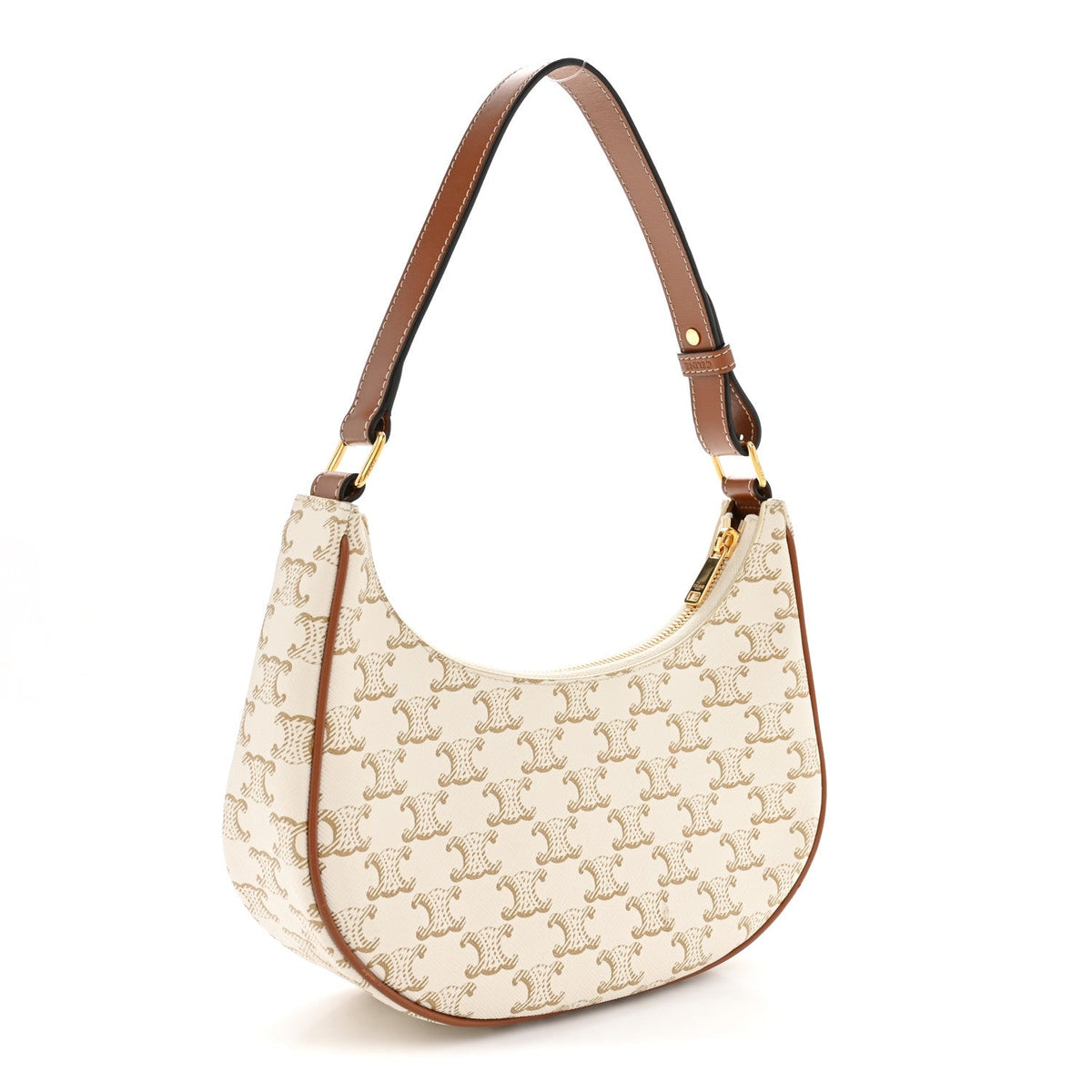 Canvas Calfskin Ava Triomphe Shoulder Bag White