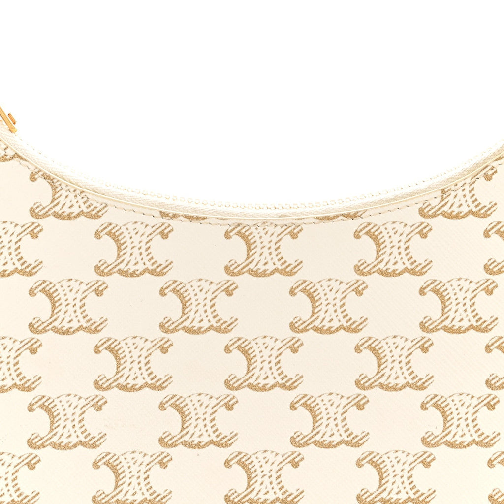 Canvas Calfskin Ava Triomphe Shoulder Bag White