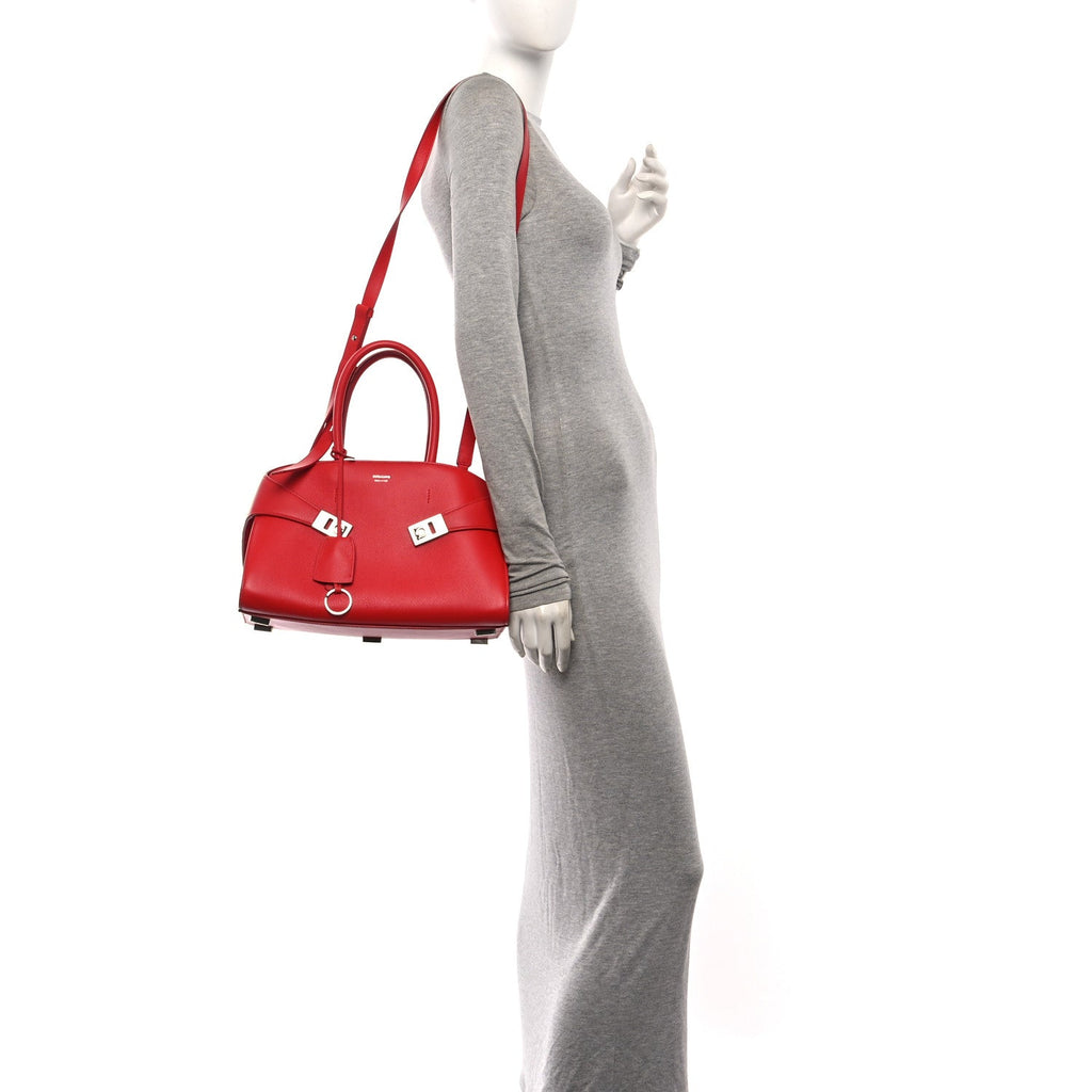 Natural Grain Calfskin Medium Hug Bag Flame Red
