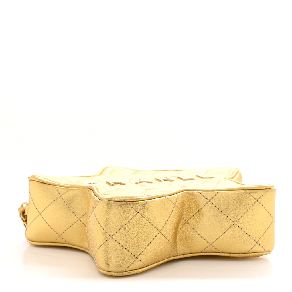 Metallic Lambskin Quilted Walk Of Fame Star Bag Gold