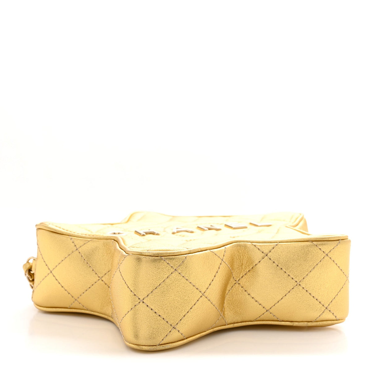 Metallic Lambskin Quilted Walk Of Fame Star Bag Gold