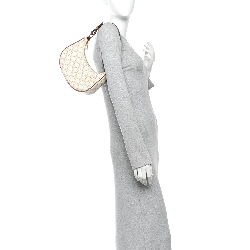 Canvas Calfskin Ava Triomphe Shoulder Bag White