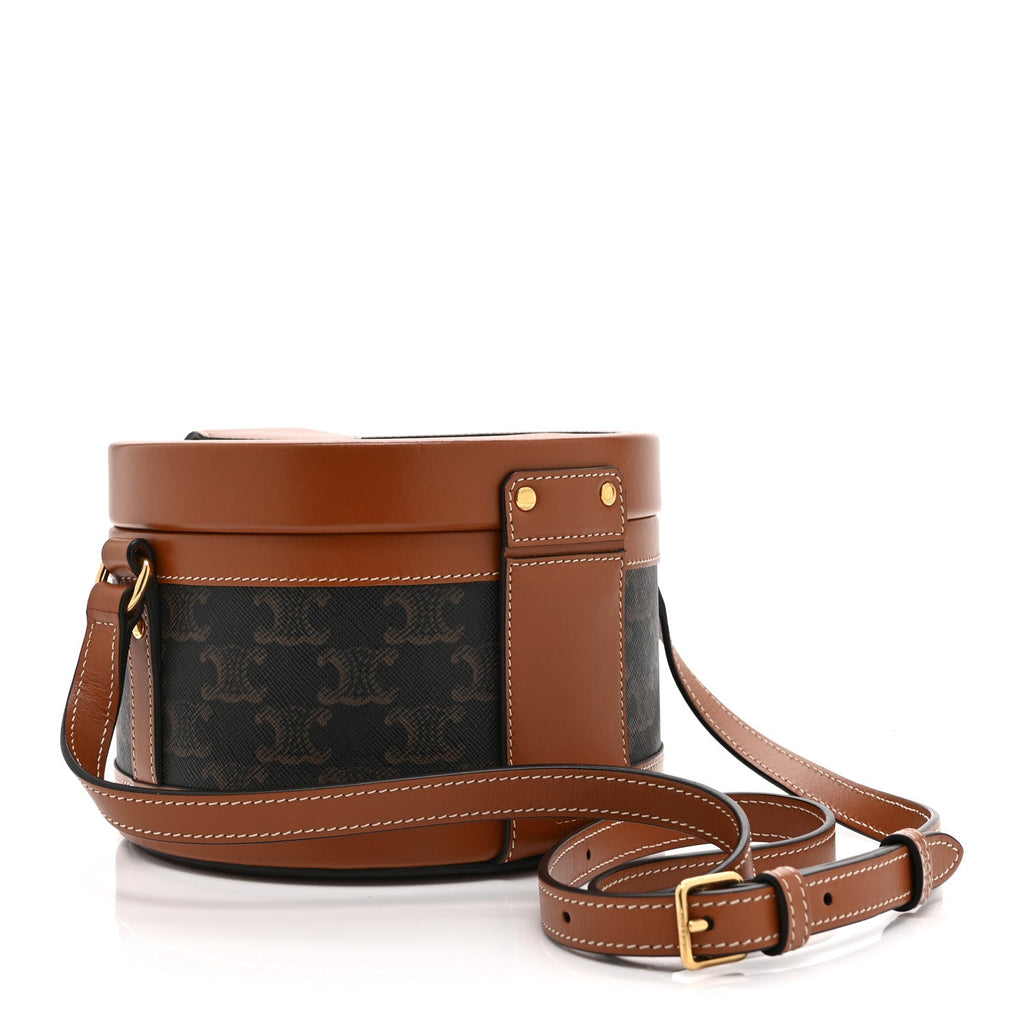 Calfskin Triomphe Canvas Medium Tambour Bag Tan