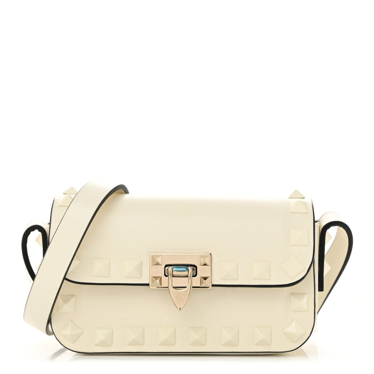 Vitello Mini Monochrome Rockstud Flip Lock Shoulder Bag Ivory