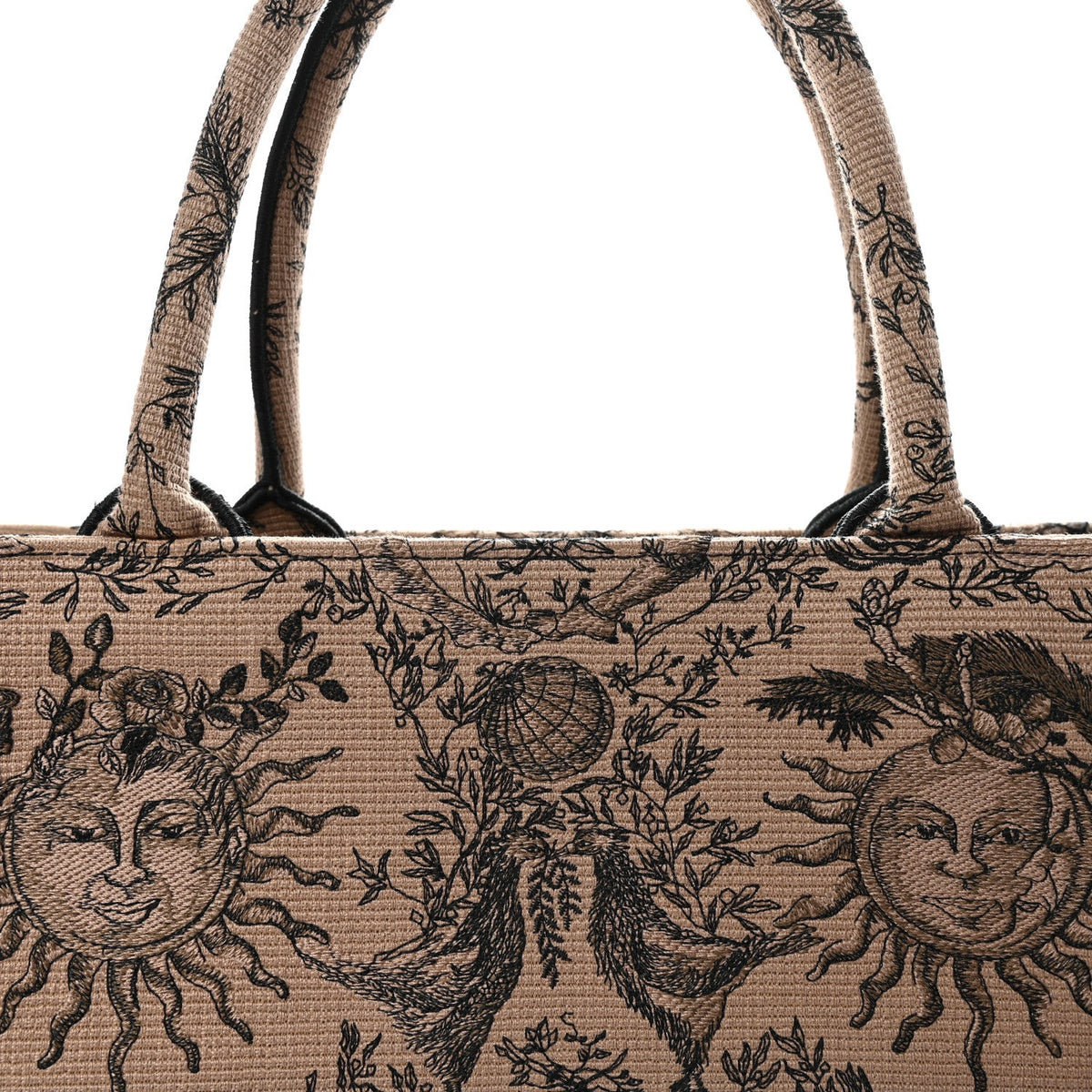 Canvas Embroidered Large Toile de Jouy Soleil Book Tote Beige