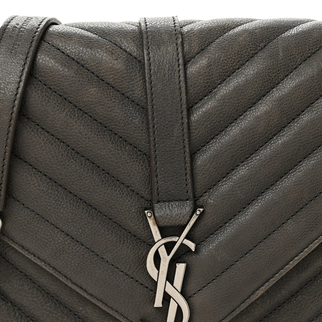 Sheepskin Matelasse Chevron Monogram Medium College Bag Asphalt
