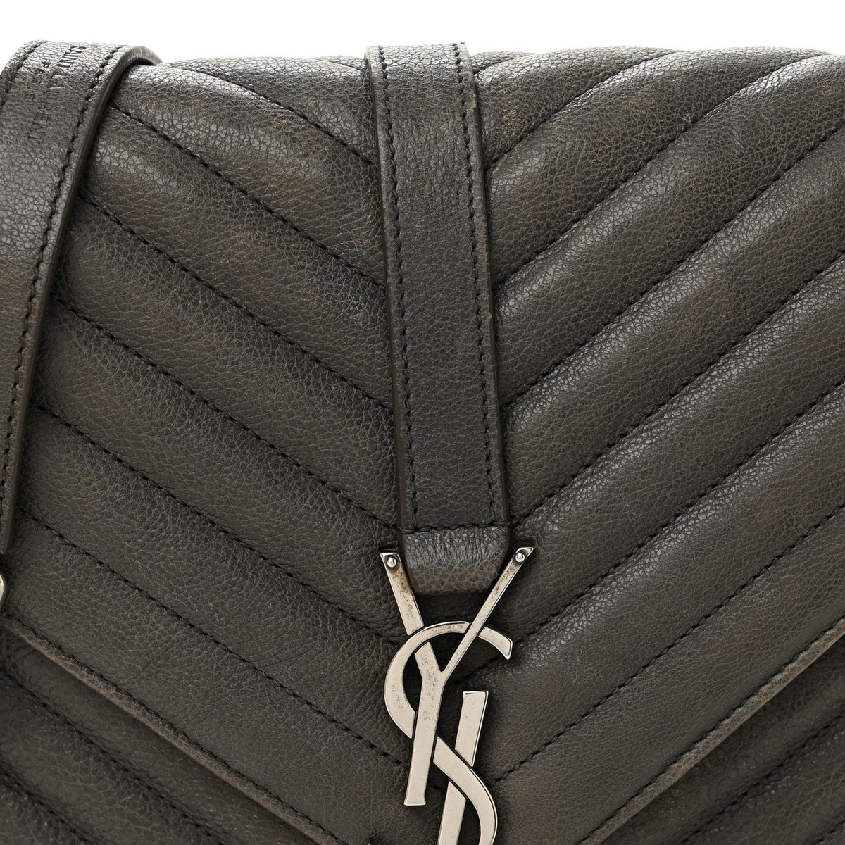 Sheepskin Matelasse Chevron Monogram Medium College Bag Asphalt