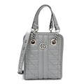 Calfskin Matelasse Chevron Mini GG Marmont Tote Grey