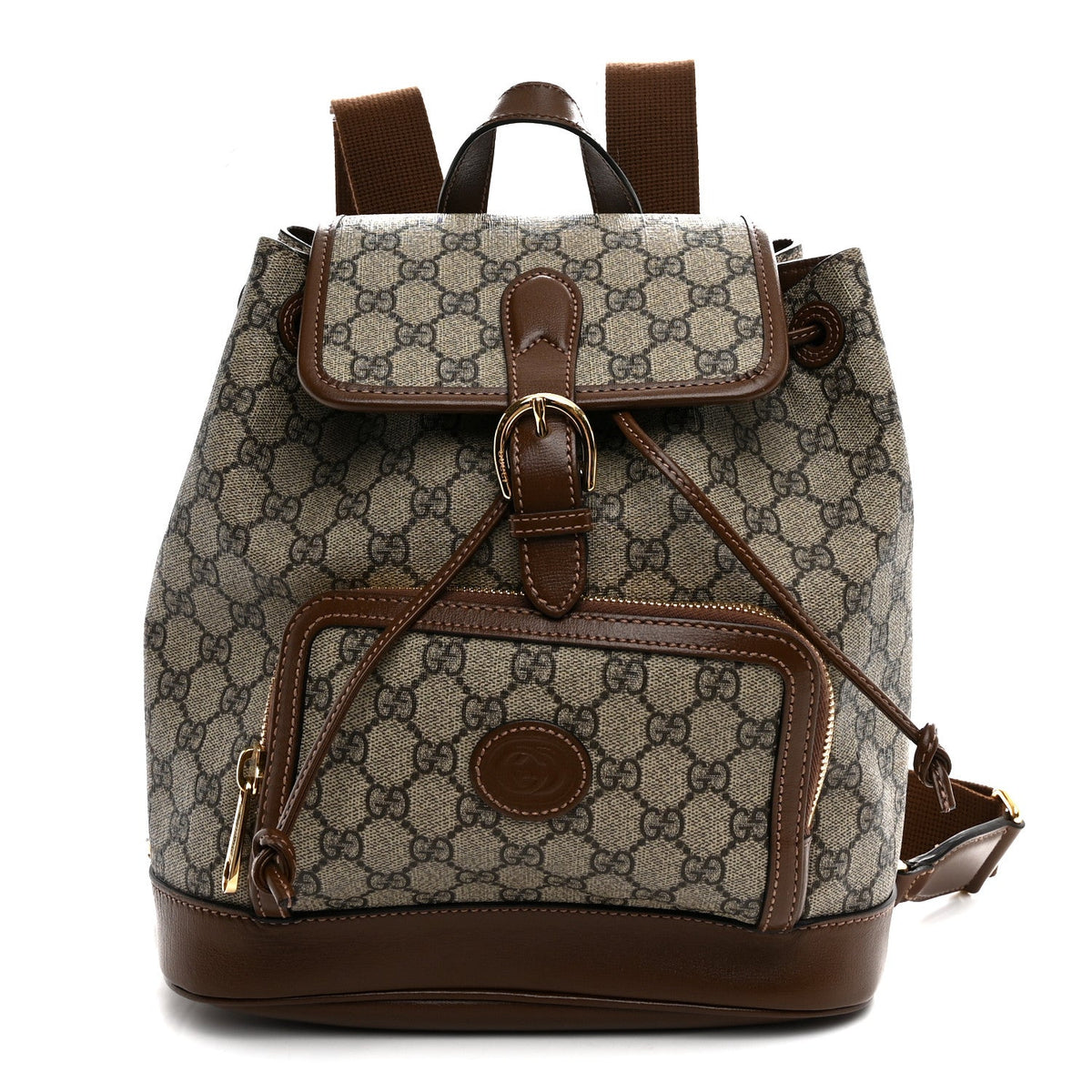 GG Supreme Monogram Azalea Calfskin Retro Interlocking G Buckle Backpack Beige Ebony Brown Sugar