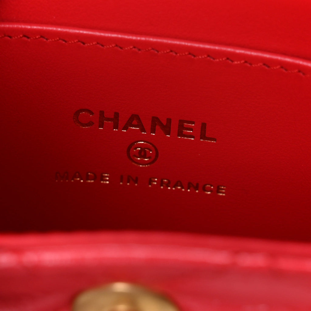 Shiny Aged Calfskin Quilted Mini Nano Kelly Shopper Red