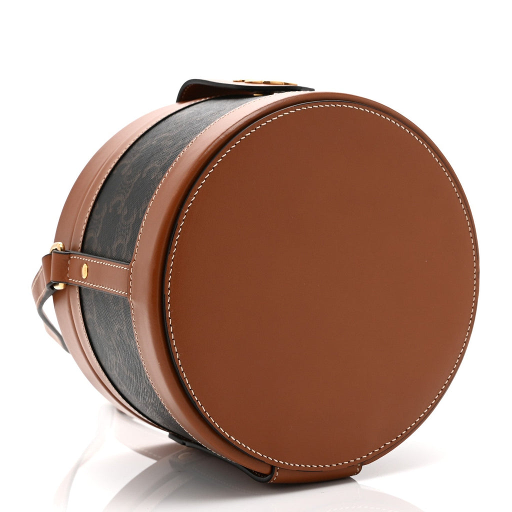 Calfskin Triomphe Canvas Medium Tambour Bag Tan