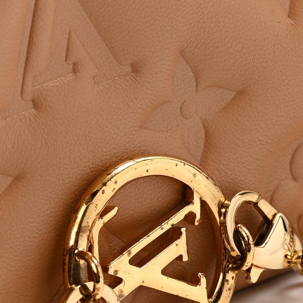 Lambskin Embossed Monogram Pochette Coussin Camel