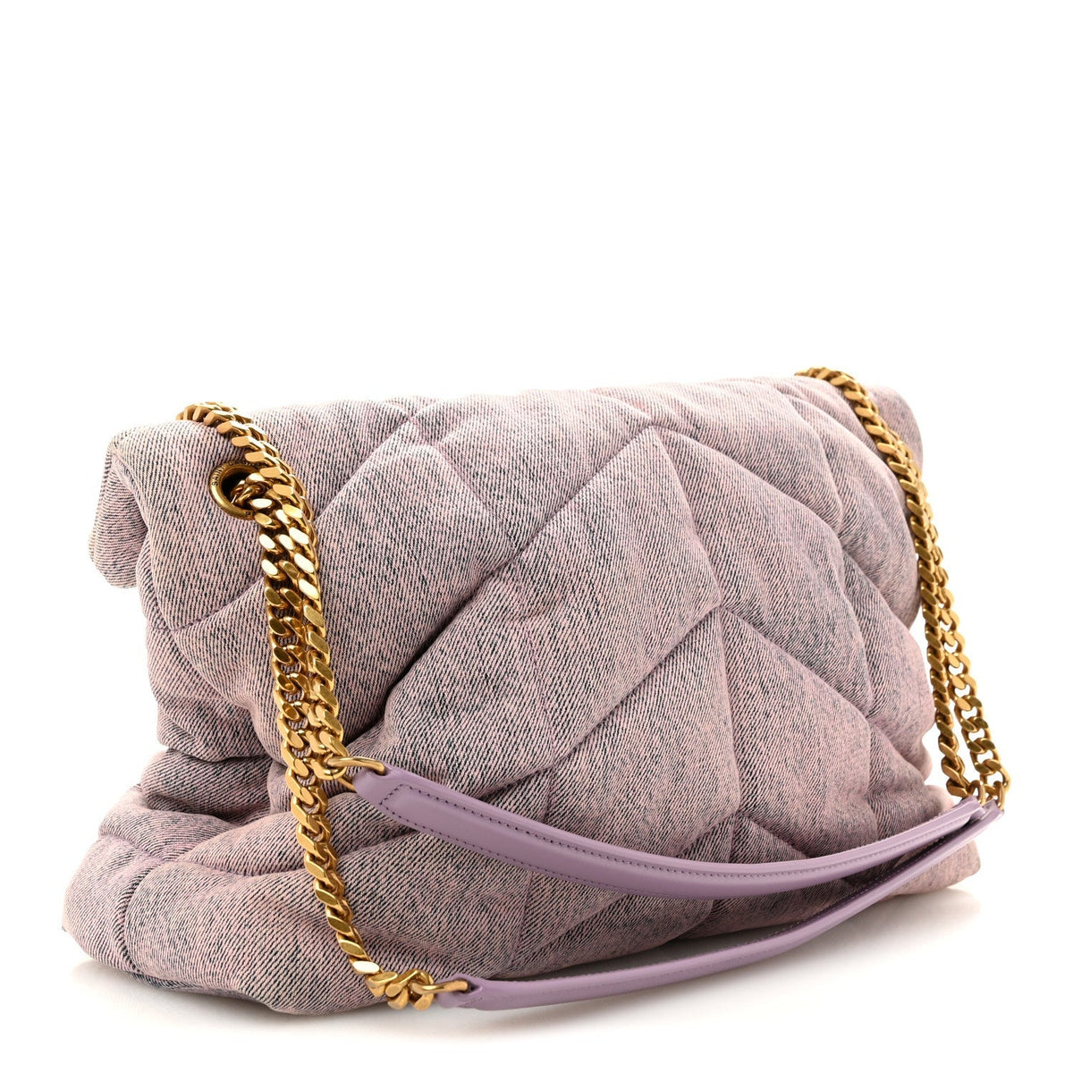 Denim Quilted Medium Loulou Puffer Monogram Chain Satchel Bleached Lilac