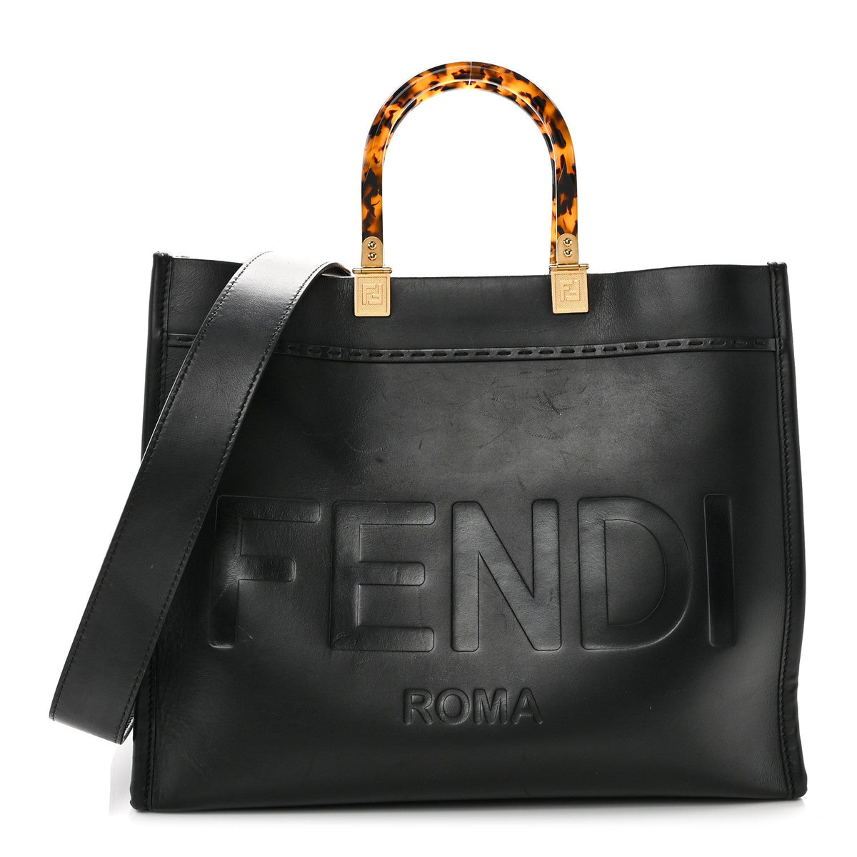 Vitello King Plexiglass Medium Fendi Sunshine Shopper Tote Black