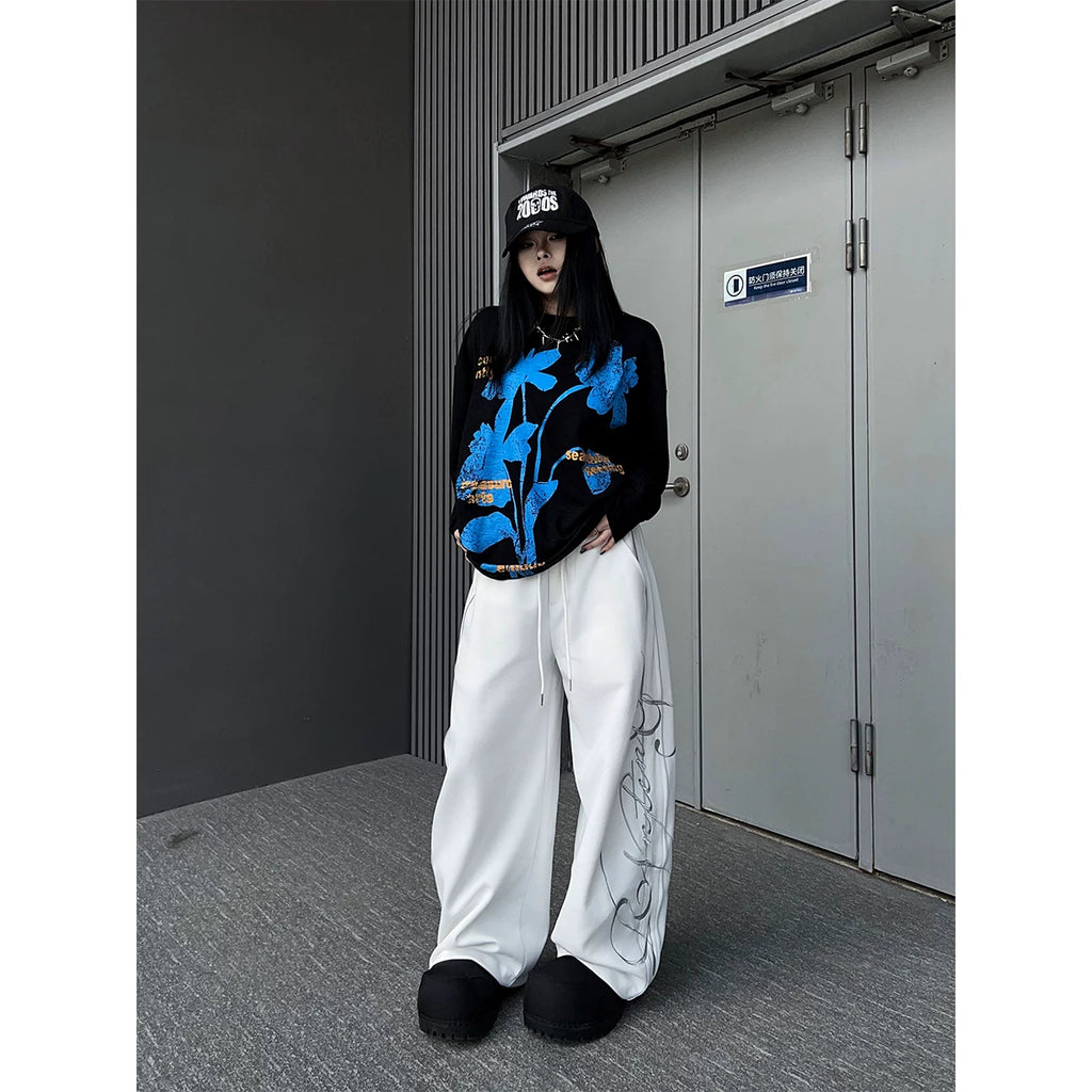 TR BRUSHHIFT American Street Letter Embroidered Curved Knife Casual Pants Loose Drop Dance Wide Leg Pants