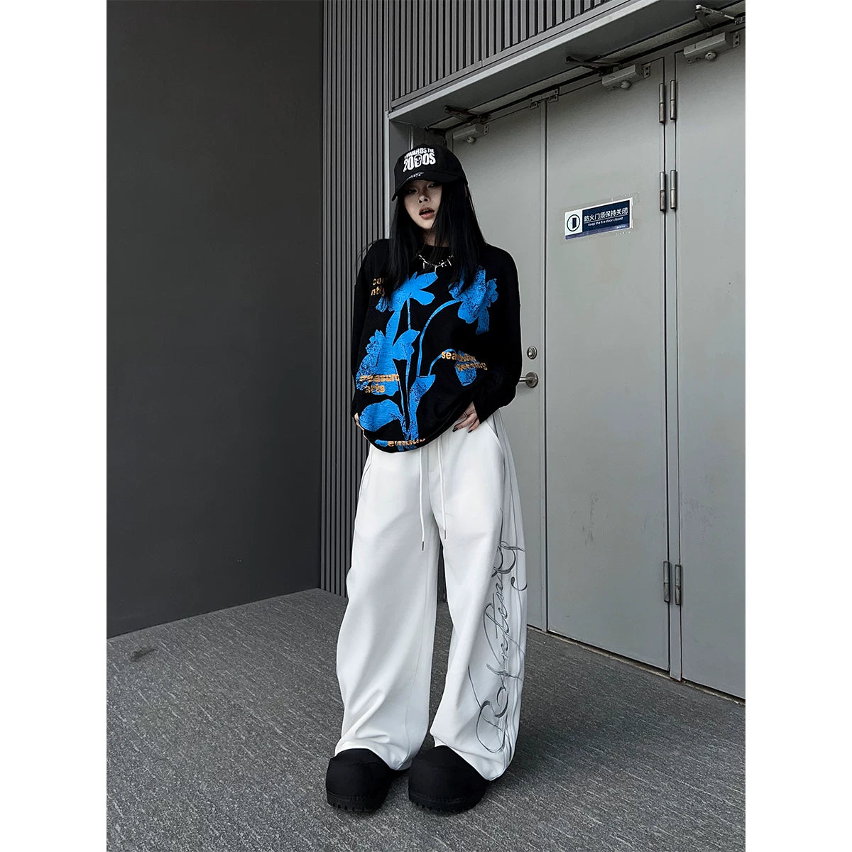 TR BRUSHHIFT American Street Letter Embroidered Curved Knife Casual Pants Loose Drop Dance Wide Leg Pants