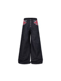TR BRUSHHIFT American Street Rice Flag Printed Original Beef Jeans Wide Leg Nail Bead Multi breasted Pants