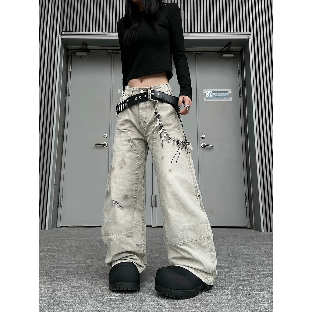 TR BRUSHHIFT American retro distressed bent jeans loose vintage casual logging pants