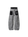 TR BRUSHHIFT American retro leopard print patch pocket jeans street loose wide leg curved knife pants
