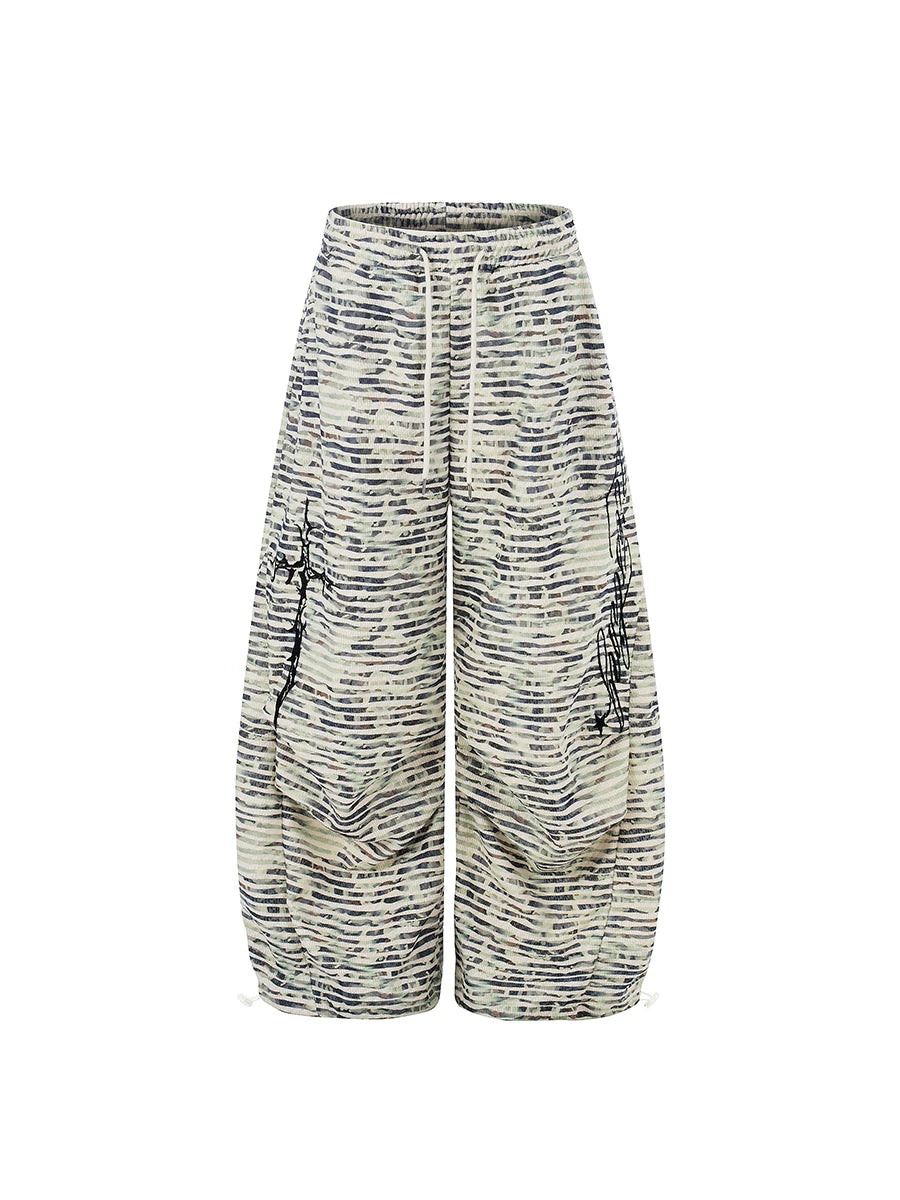 TR BRUSHHIFT American retro camouflage striped letter embroidered casual pants loose workwear wide leg pants
