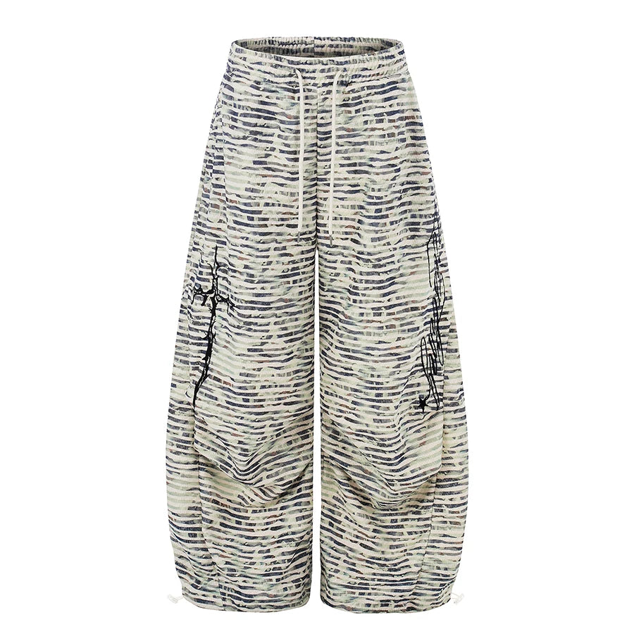 TR BRUSHHIFT American retro camouflage striped letter embroidered casual pants loose workwear wide leg pants