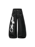 TR BRUSHHIFT American Wings Graffiti Printed Bright Line Jeans Wide Leg Bent Knife Multi Pocket Floor Pants