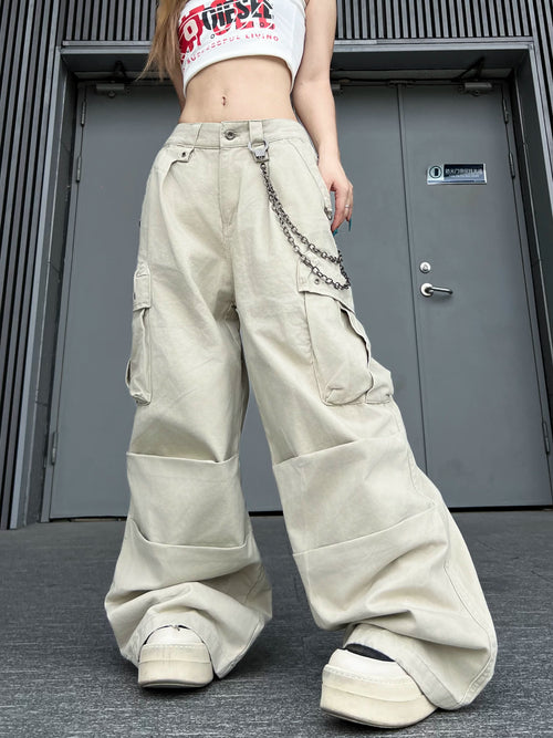 TR BRUSHHIFT American retro multi pocket paratrooper work pants niche loose pleated wide leg casual pants