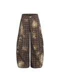 TR BRUSHHIFT American retro leopard print checkered printed curved knife work pants jazz street dance casual pants