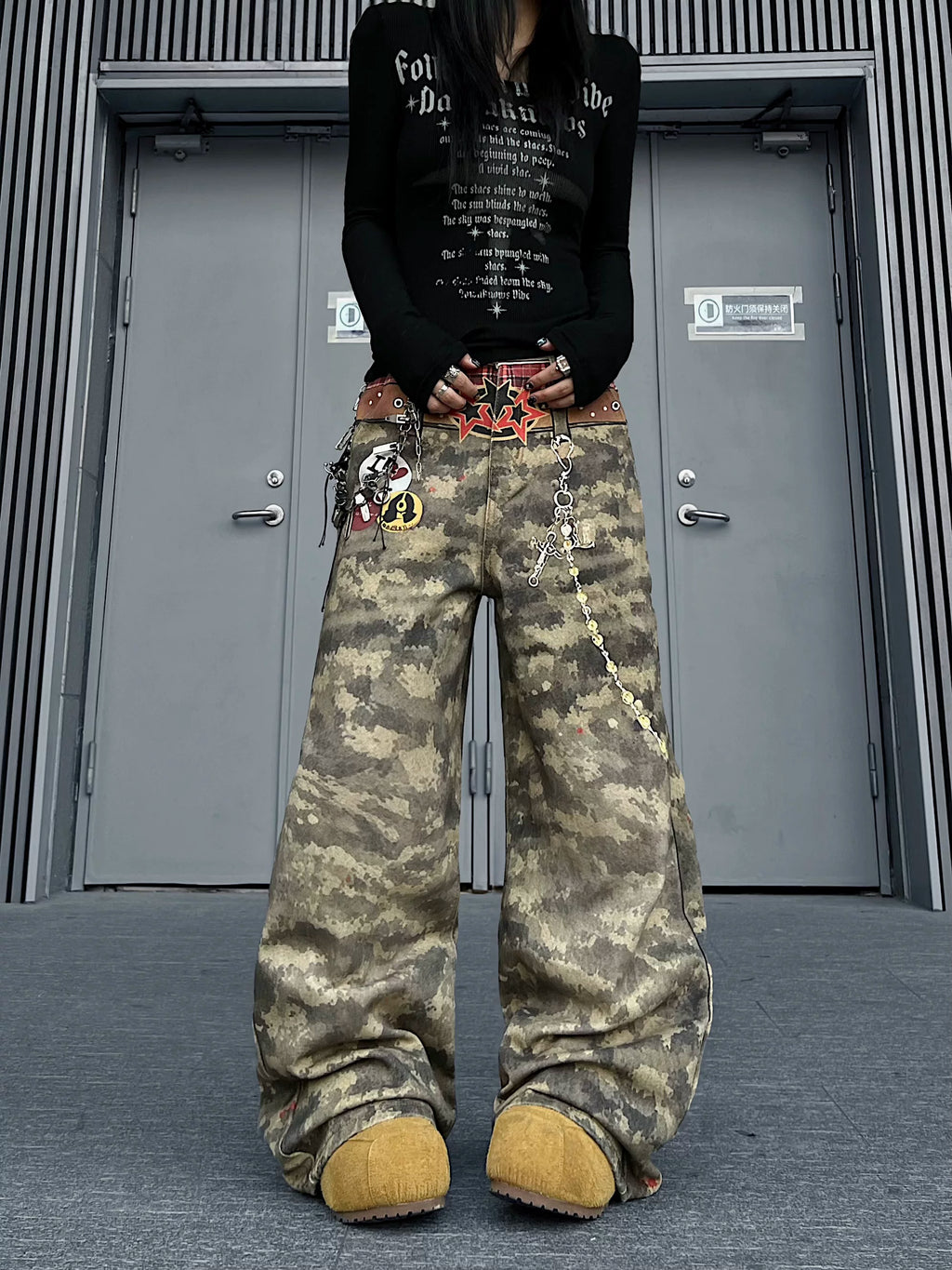 TR BRUSHHIFT American 3D digital printing technology camouflage jeans loose trendy brand curved knife wide leg pants