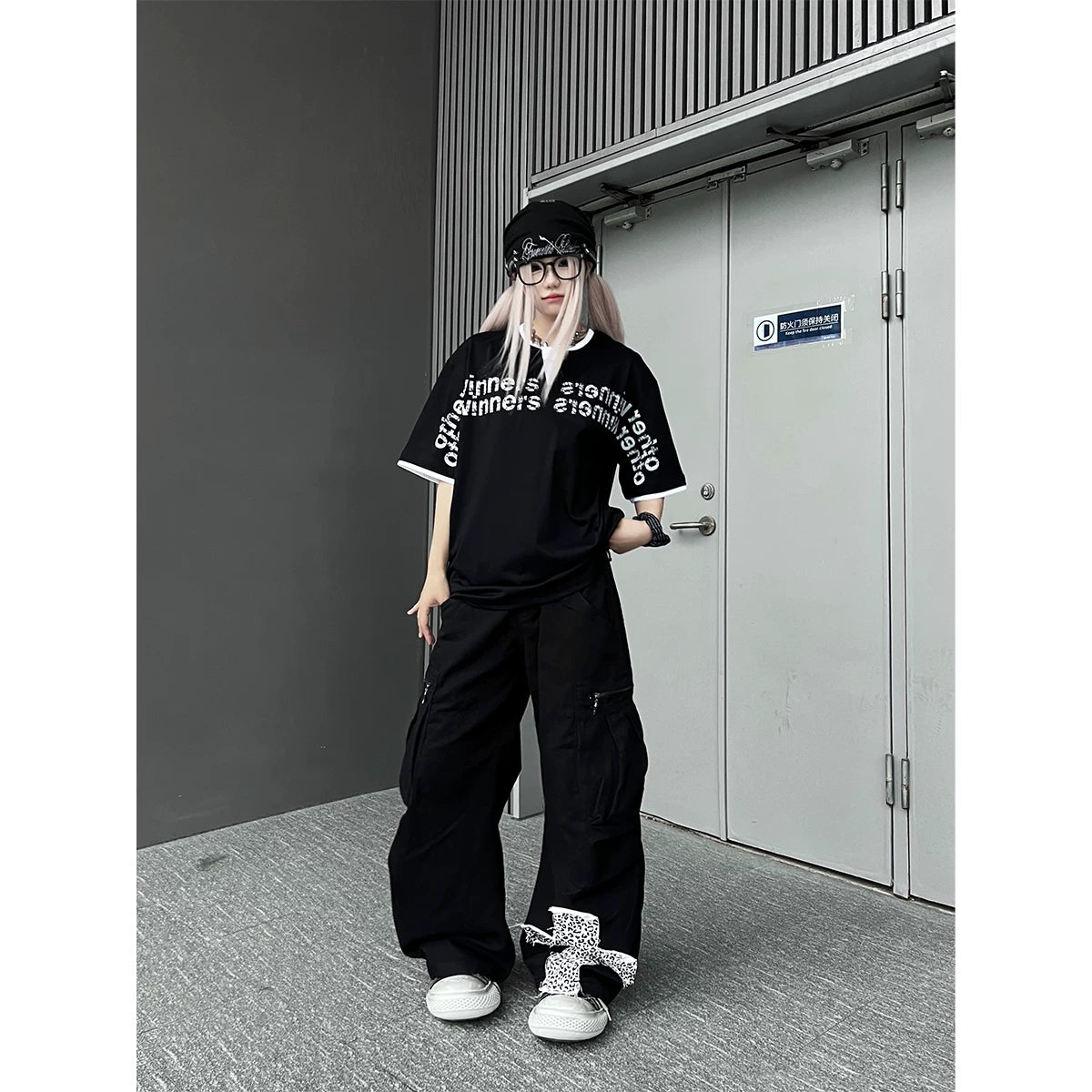 TR BRUSHHIFT street leopard print double waisted spliced curved knife work pants with three-dimensional pockets wide leg casual pants
