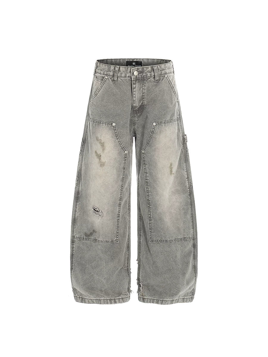 TR BRUSHHIFT American retro distressed bent jeans loose vintage casual logging pants