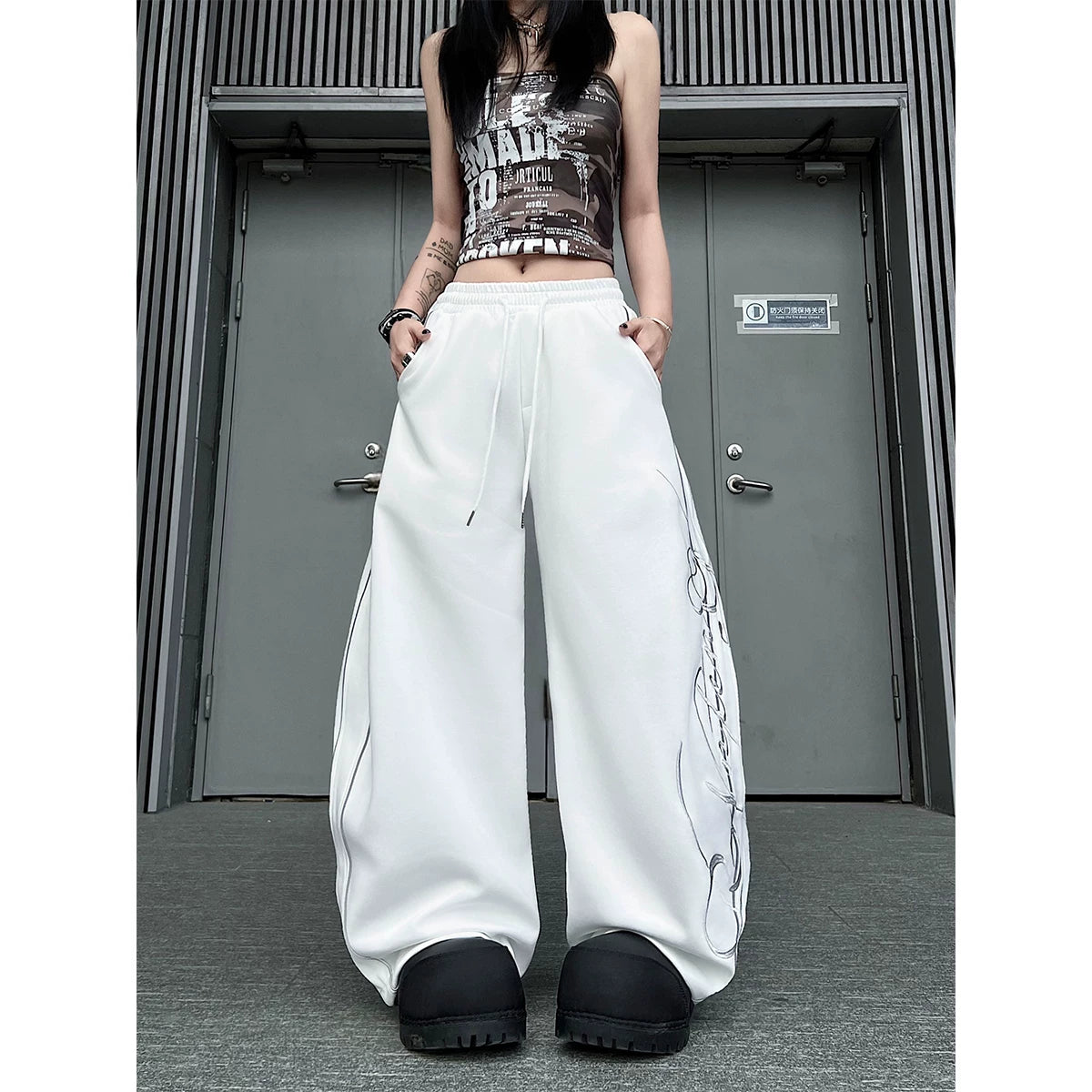 TR BRUSHHIFT American Street Letter Embroidered Curved Knife Casual Pants Loose Drop Dance Wide Leg Pants