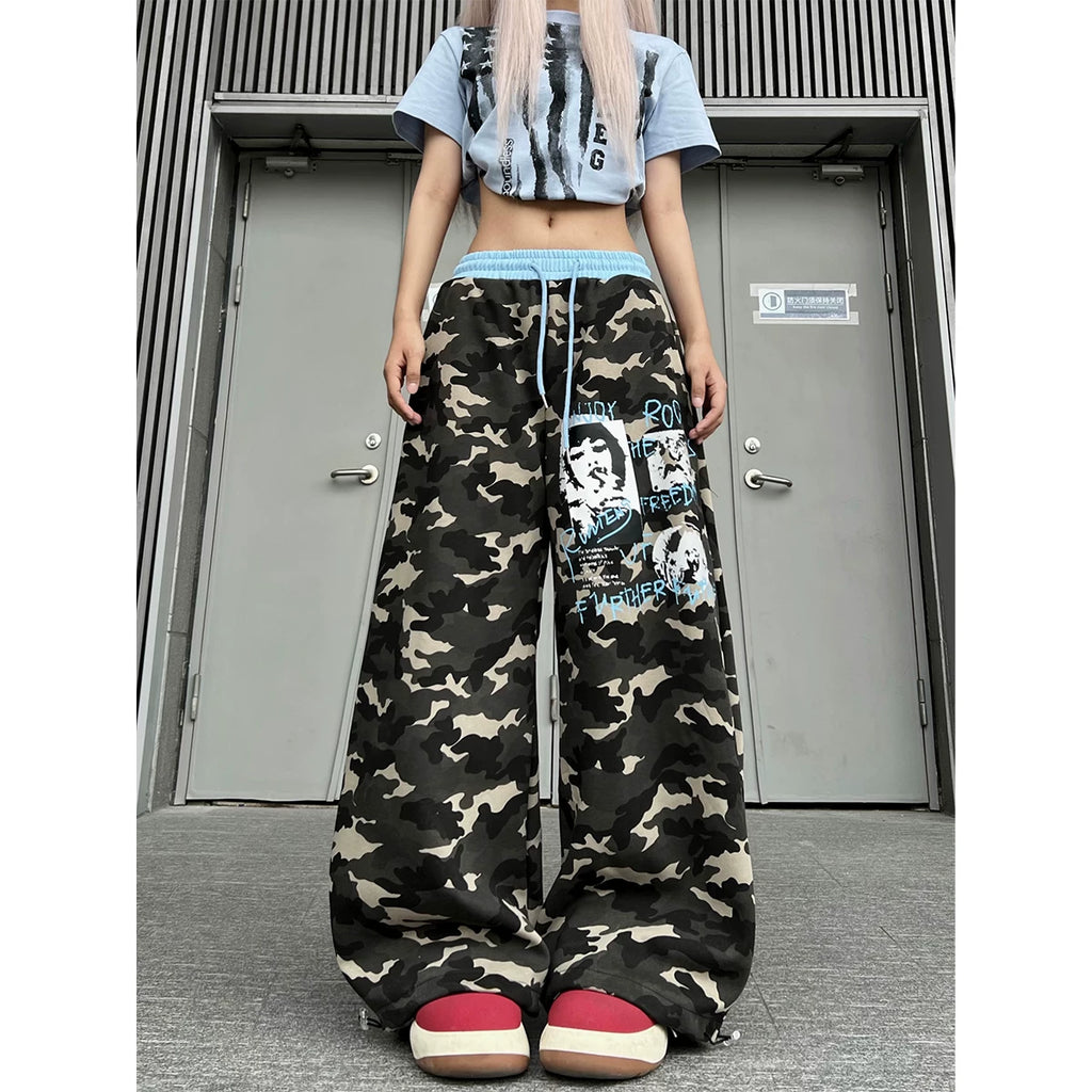 TR BRUSHHIFT Street Trendy Brand Printed Camouflage Curved Knife Guard Pants Loose Dancing Drawstring Wide Leg Casual Pants