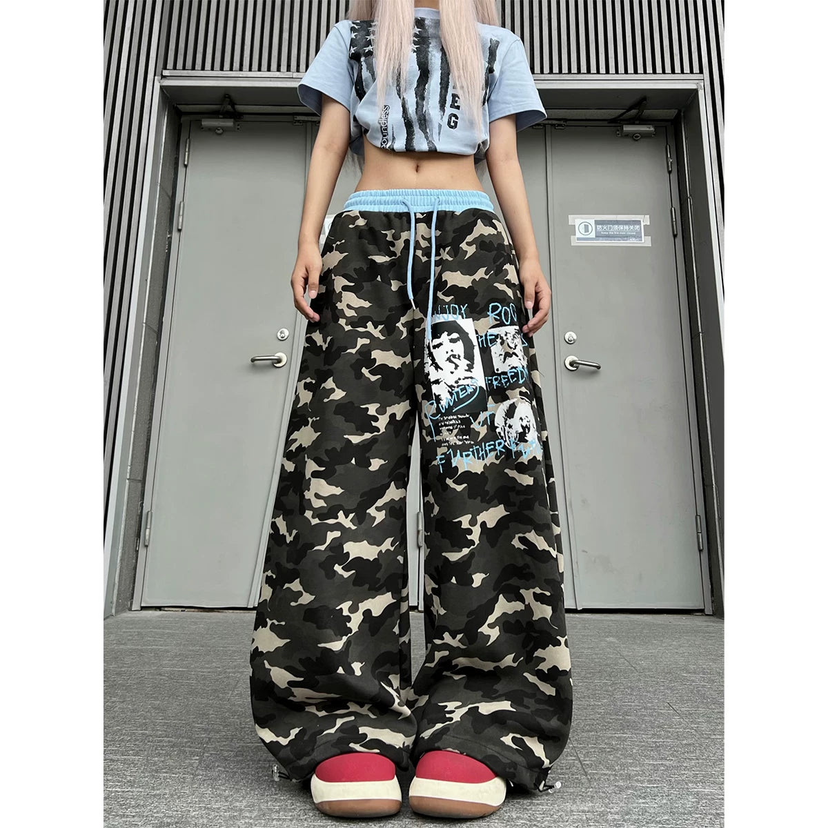 TR BRUSHHIFT Street Trendy Brand Printed Camouflage Curved Knife Guard Pants Loose Dancing Drawstring Wide Leg Casual Pants