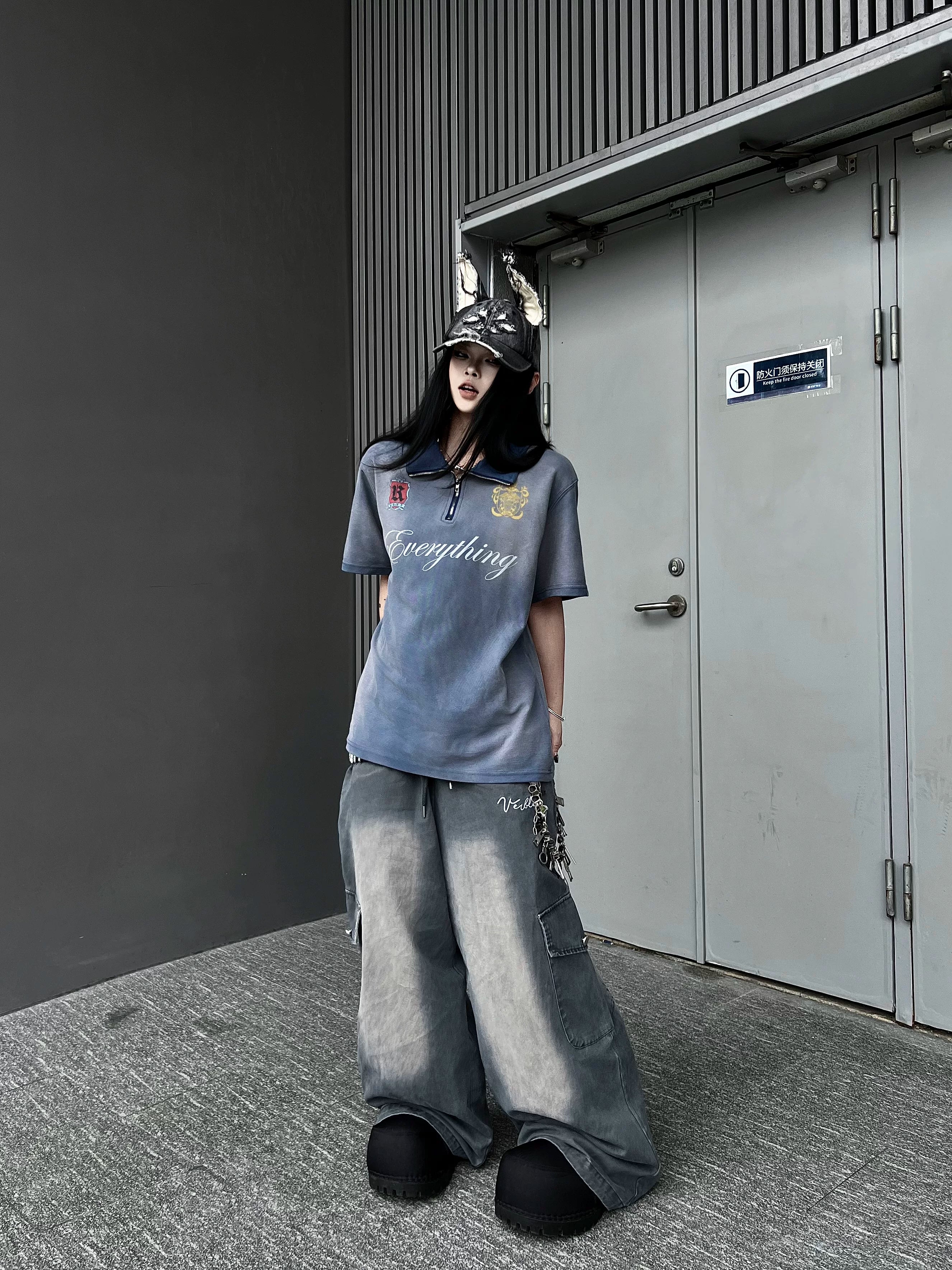 TR BRUSHHIFT American washed distressed elastic jeans for men and women, loose wide leg work pants trendy on the streets