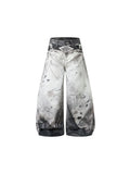 TR BRUSHHIFT American 3D Digital Printing, Dyeing, Splashing Ink, Curved Knife Jeans, Loose Wide Legs, Dirty Pants